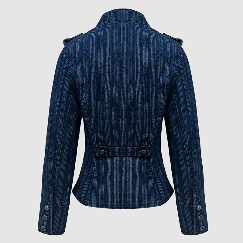 Military-Inspired Double-Breasted Denim Jacket