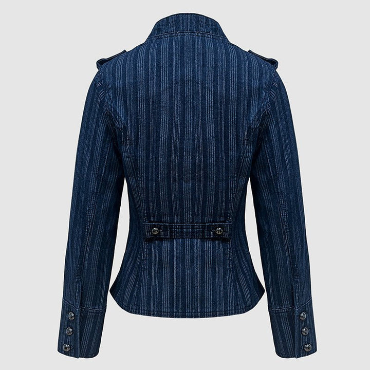 Military-Inspired Double-Breasted Denim Jacket