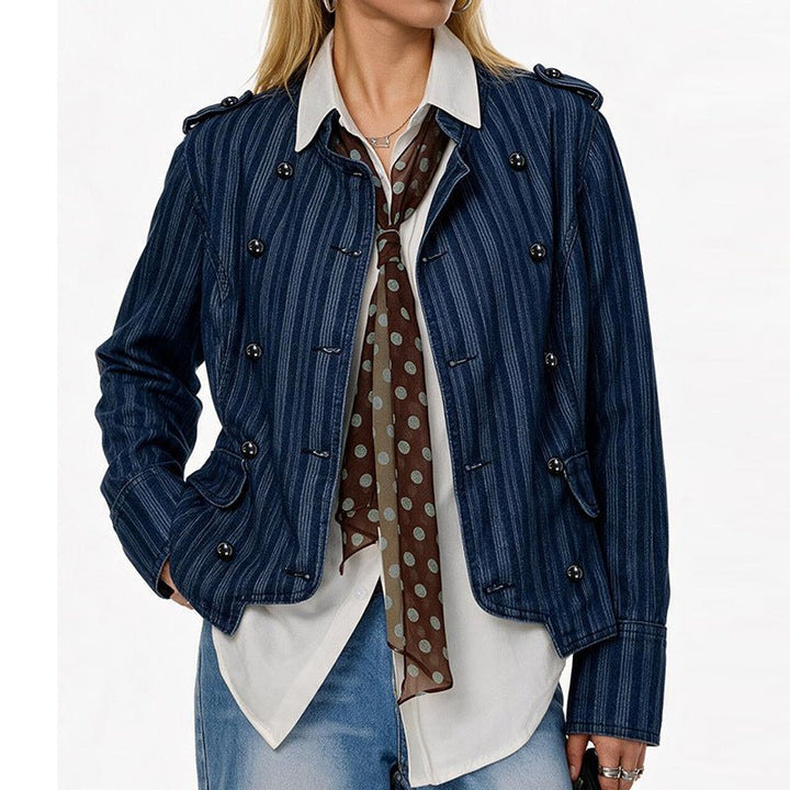 Military-Inspired Double-Breasted Denim Jacket