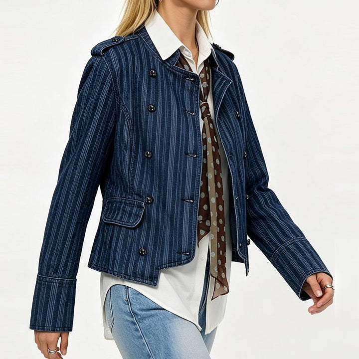 Military-Inspired Double-Breasted Denim Jacket