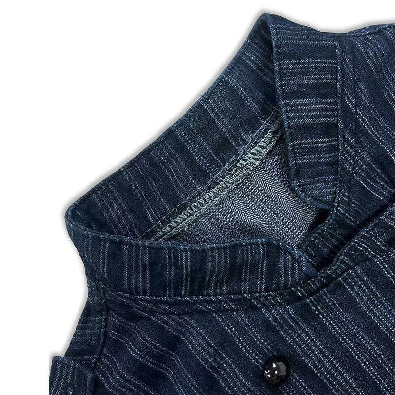 Military-Inspired Double-Breasted Denim Jacket
