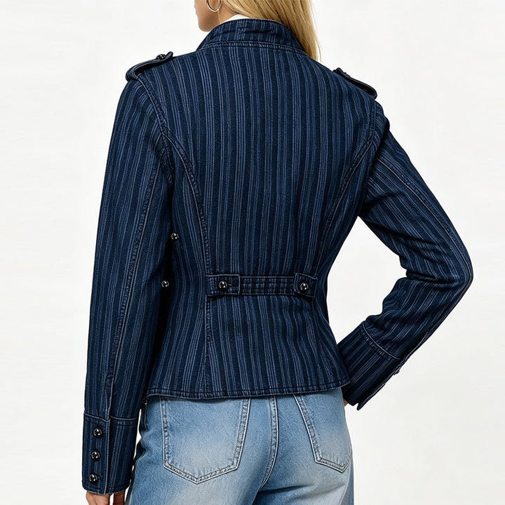Military-Inspired Double-Breasted Denim Jacket