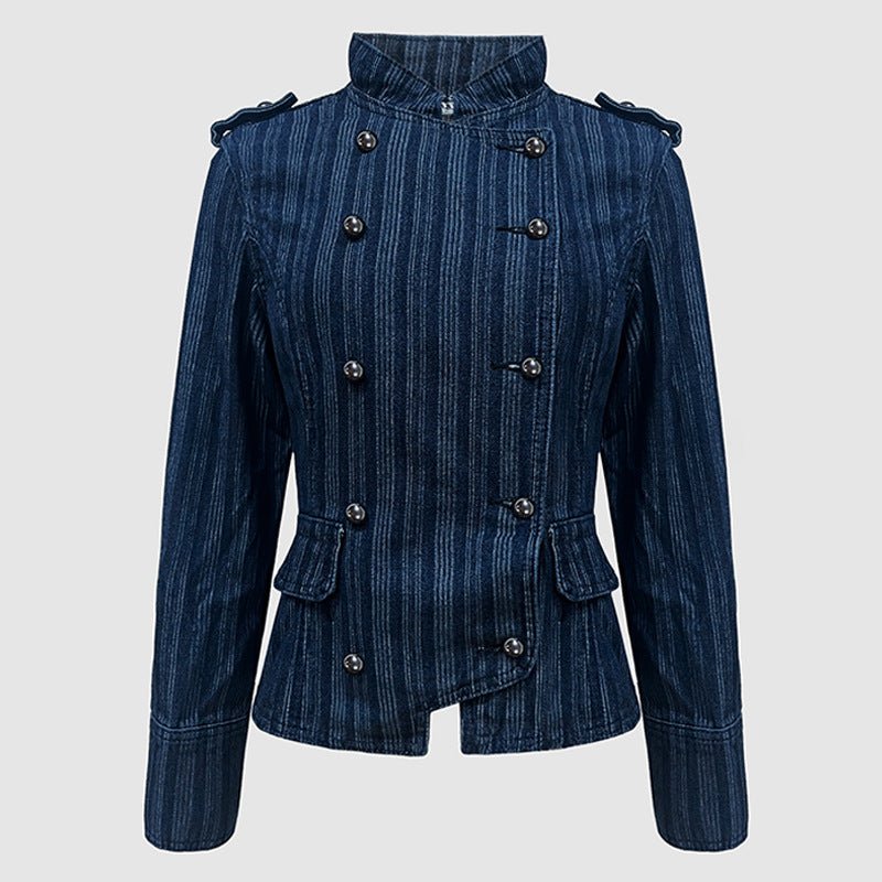 Military-Inspired Double-Breasted Denim Jacket
