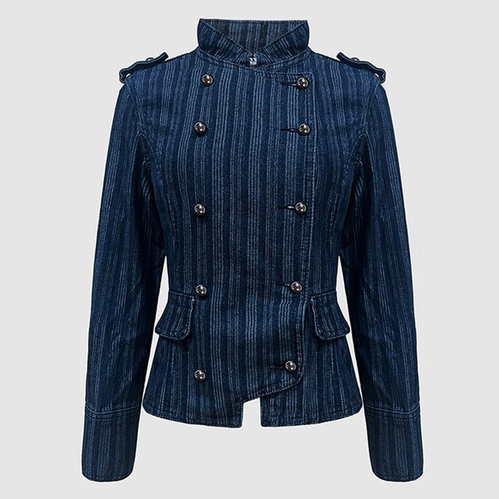 Military-Inspired Double-Breasted Denim Jacket