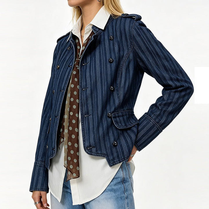 Military-Inspired Double-Breasted Denim Jacket