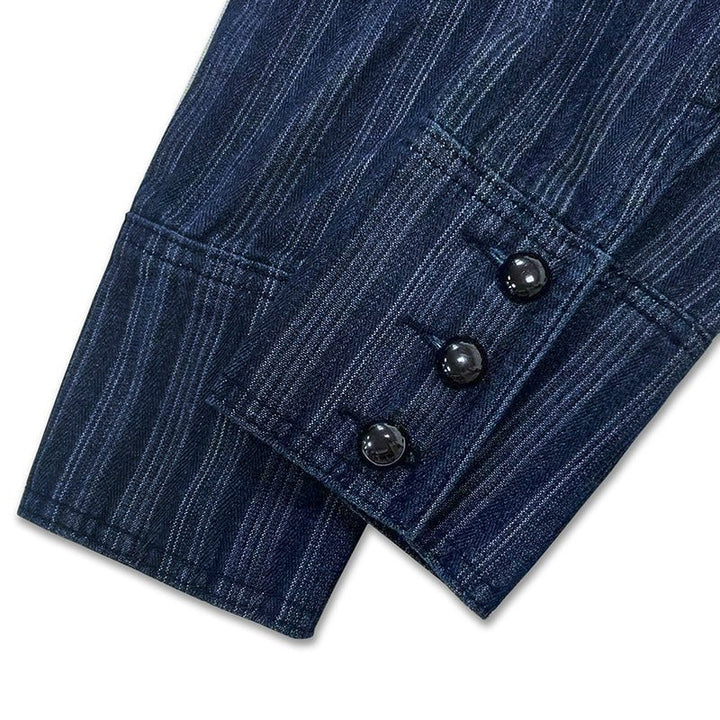 Military-Inspired Double-Breasted Denim Jacket