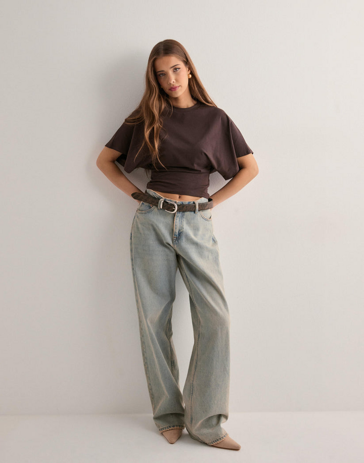 Cropped Relaxed Fit T-Shirt with Wide Sleeves