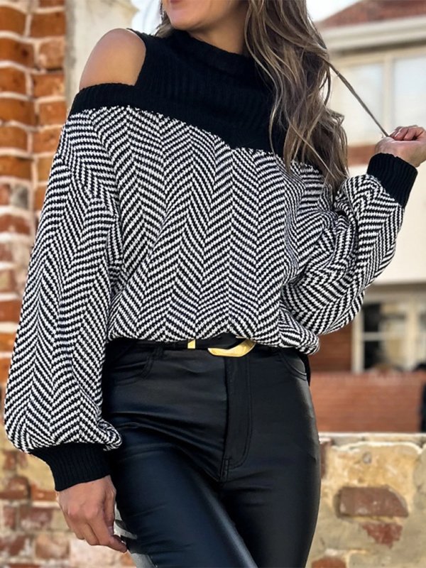 Mock Neck Cold Shoulder Sweater
