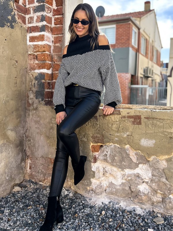 Mock Neck Cold Shoulder Sweater
