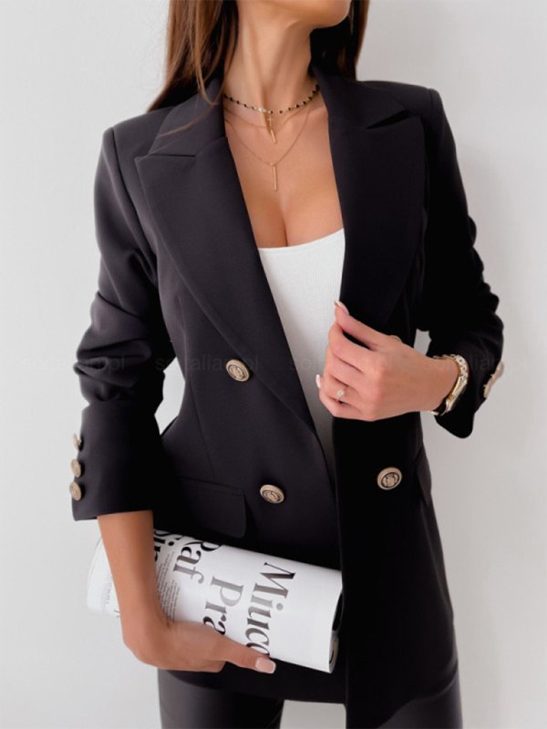Double-Breasted Solid Color Blazer