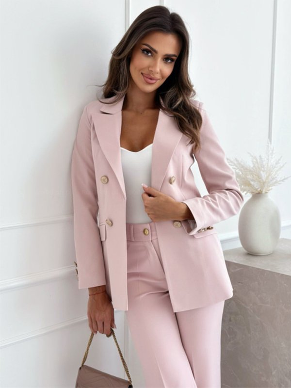 Double-Breasted Solid Color Blazer