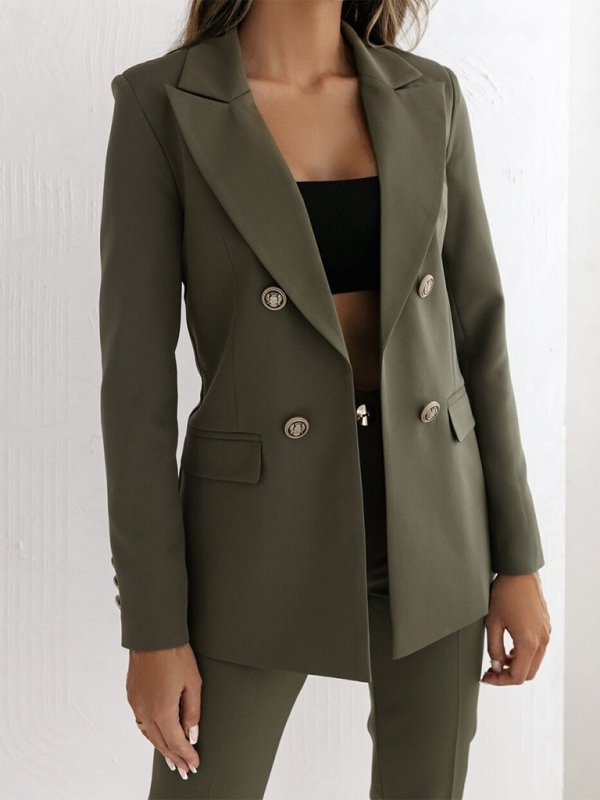 Double-Breasted Solid Color Blazer