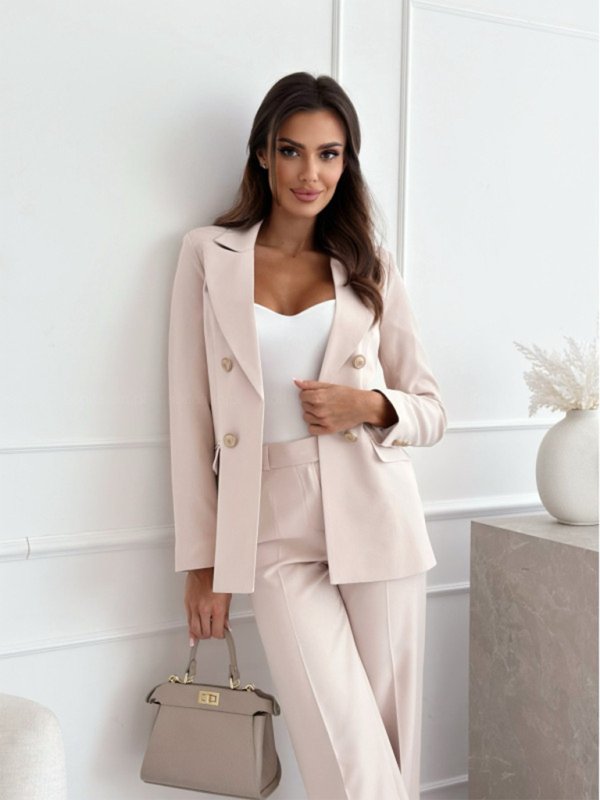 Double-Breasted Solid Color Blazer