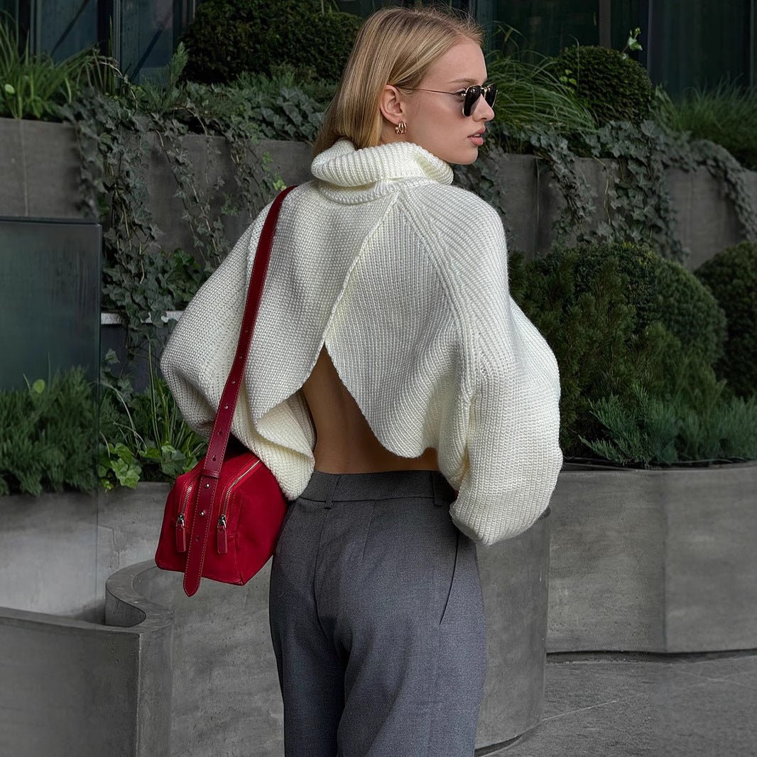 Open-Back Chunky Turtleneck Sweater