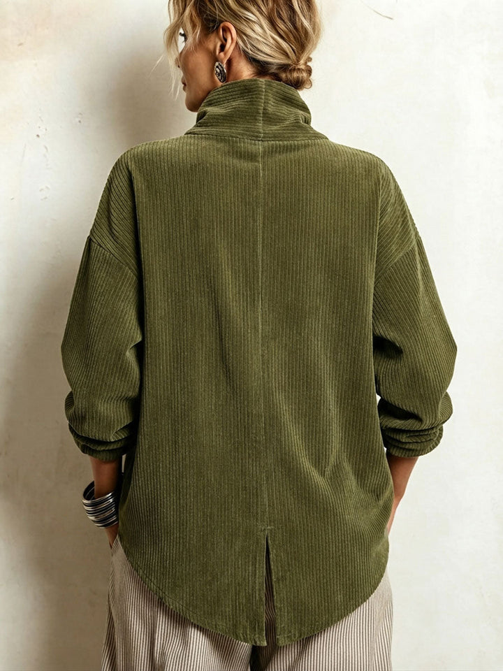 Textured Draped Neck Button Sweater