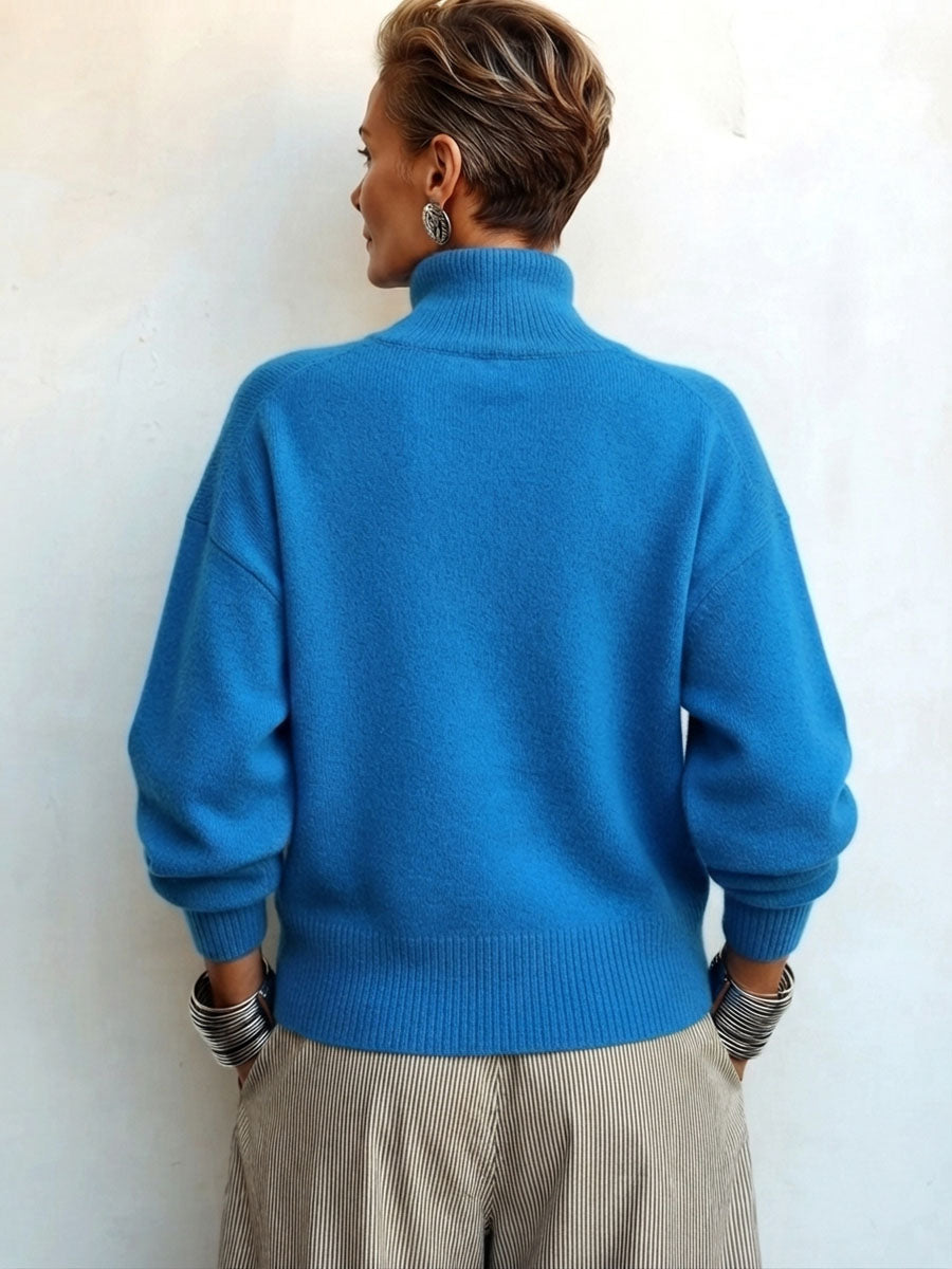 Asymmetric Gold Button Turtleneck Sweater