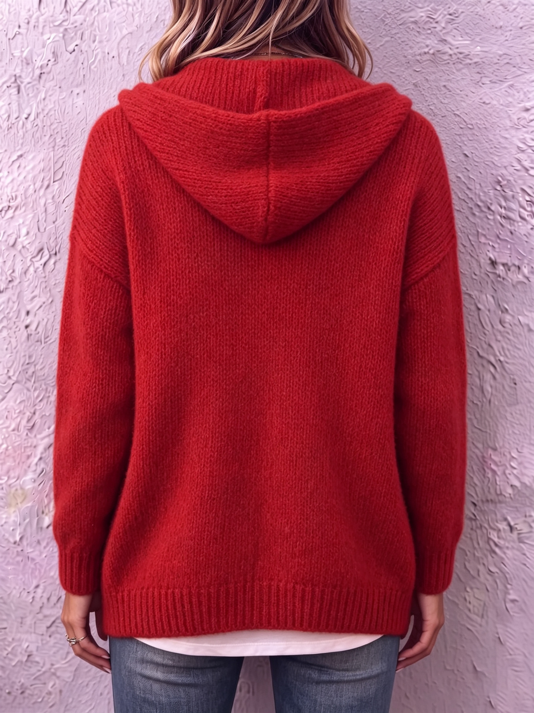 Hooded Big Button Knit Cardigan
