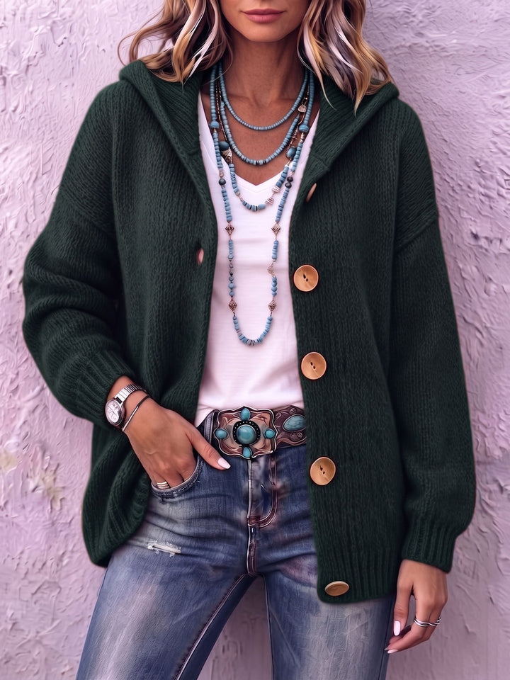 Hooded Big Button Knit Cardigan