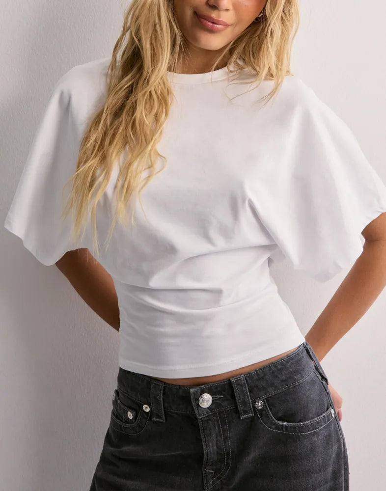 Cropped Relaxed Fit T-Shirt with Wide Sleeves