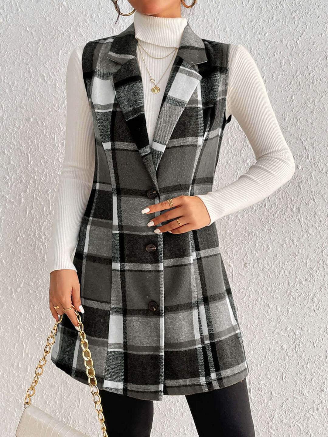 Plaid Button Up Vest Coat