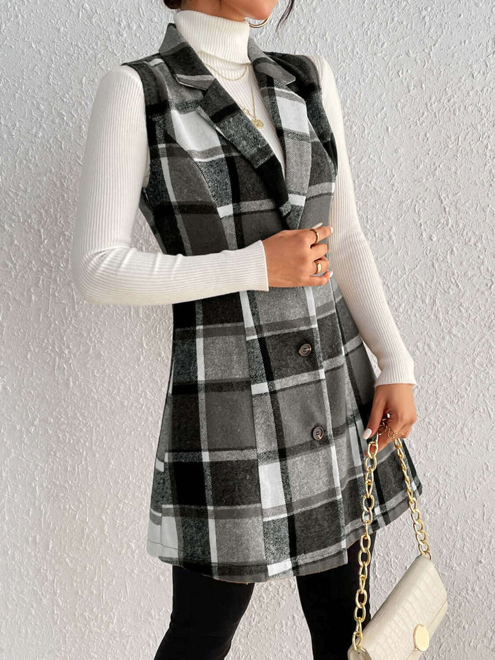 Plaid Button Up Vest Coat