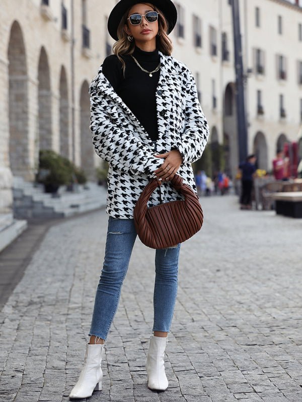 Plush Long Sleeve Houndstooth Jacket