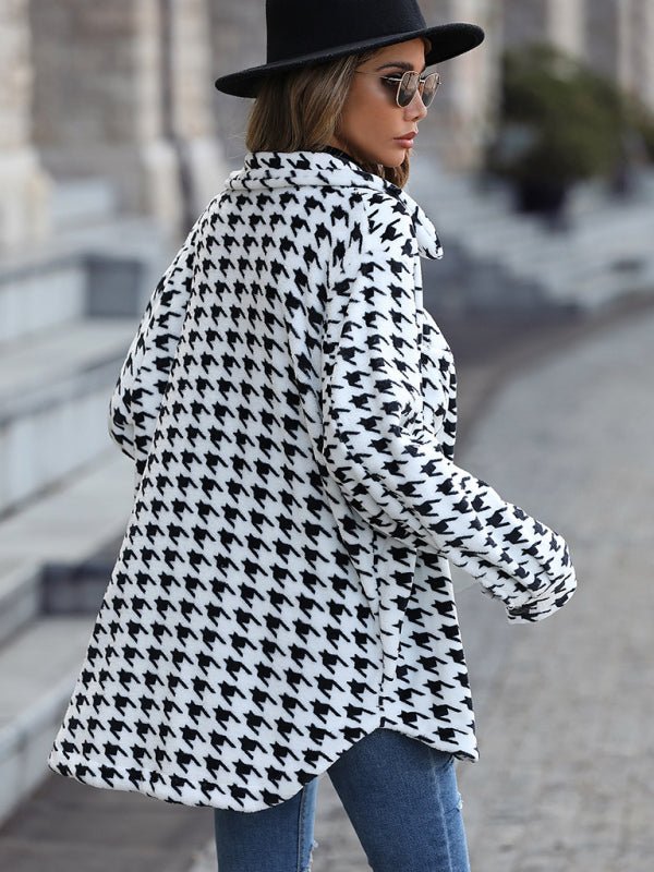 Plush Long Sleeve Houndstooth Jacket