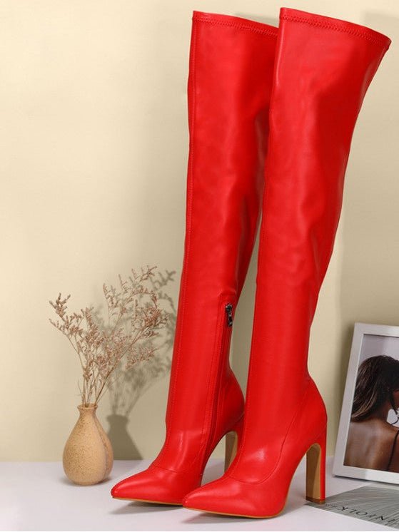 Pointed-Toe Over-the-Knee High Heel Boots