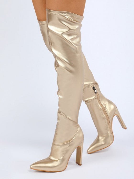 Pointed-Toe Over-the-Knee High Heel Boots