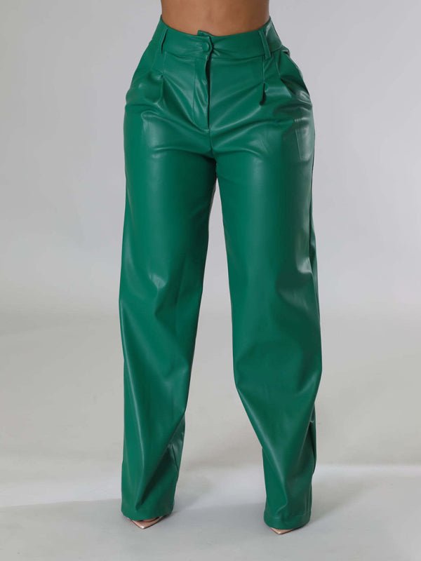Faux Leather Wide-Leg Pants with Pockets