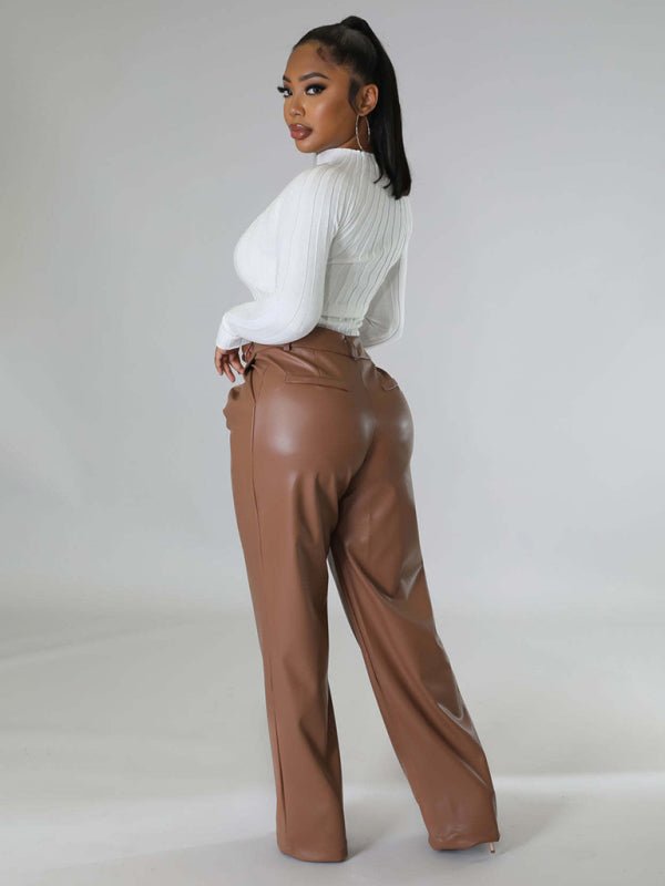 Faux Leather Wide-Leg Pants with Pockets
