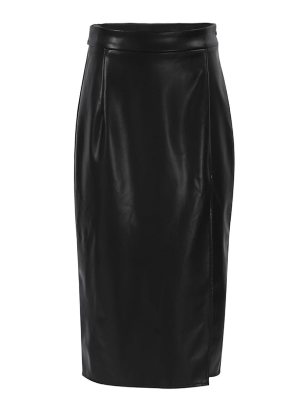 High-Waist Faux Leather Slit Skirt