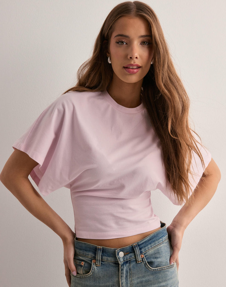 Cropped Relaxed Fit T-Shirt with Wide Sleeves