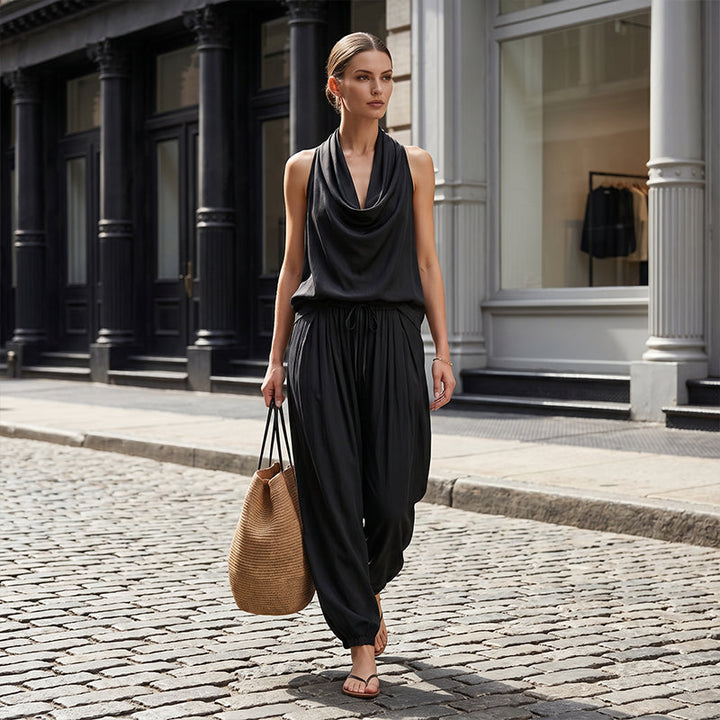 Sleeveless Cowl Neck Wide-Leg Jumpsuit