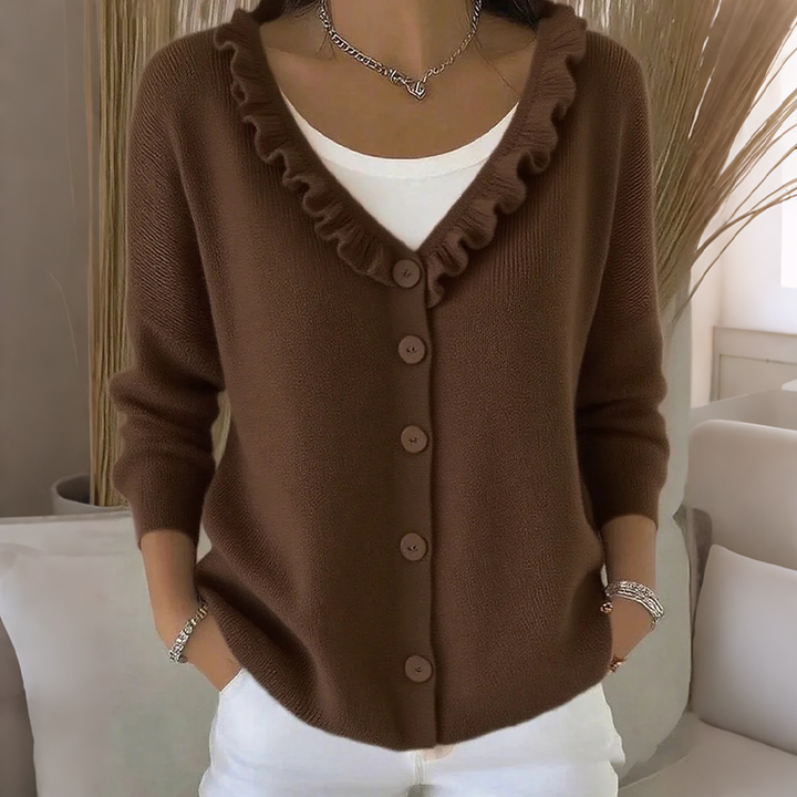 Ruffle Collar Button Knit Cardigan