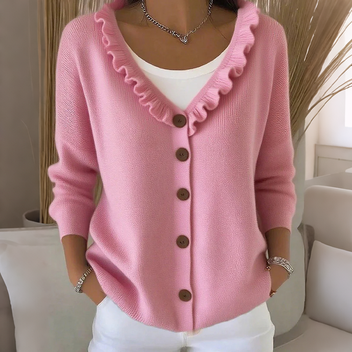 Ruffle Collar Button Knit Cardigan