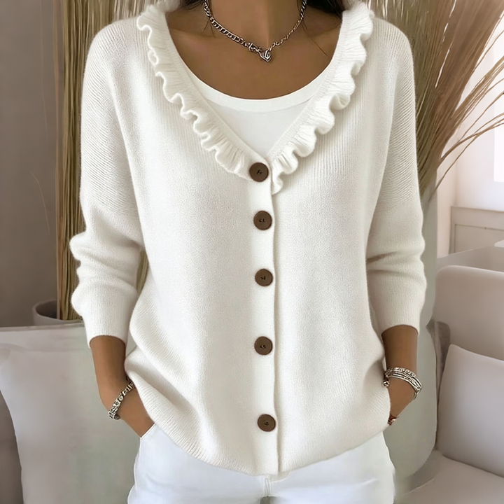 Ruffle Collar Button Knit Cardigan