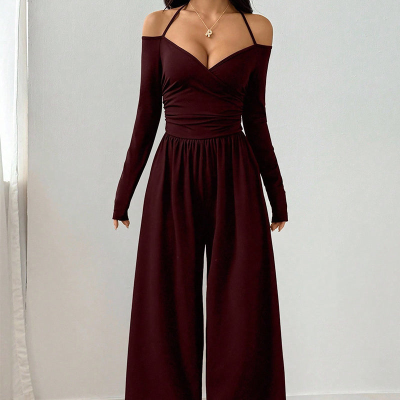 Off-Shoulder Halter Neck Wide-Leg Jumpsuit