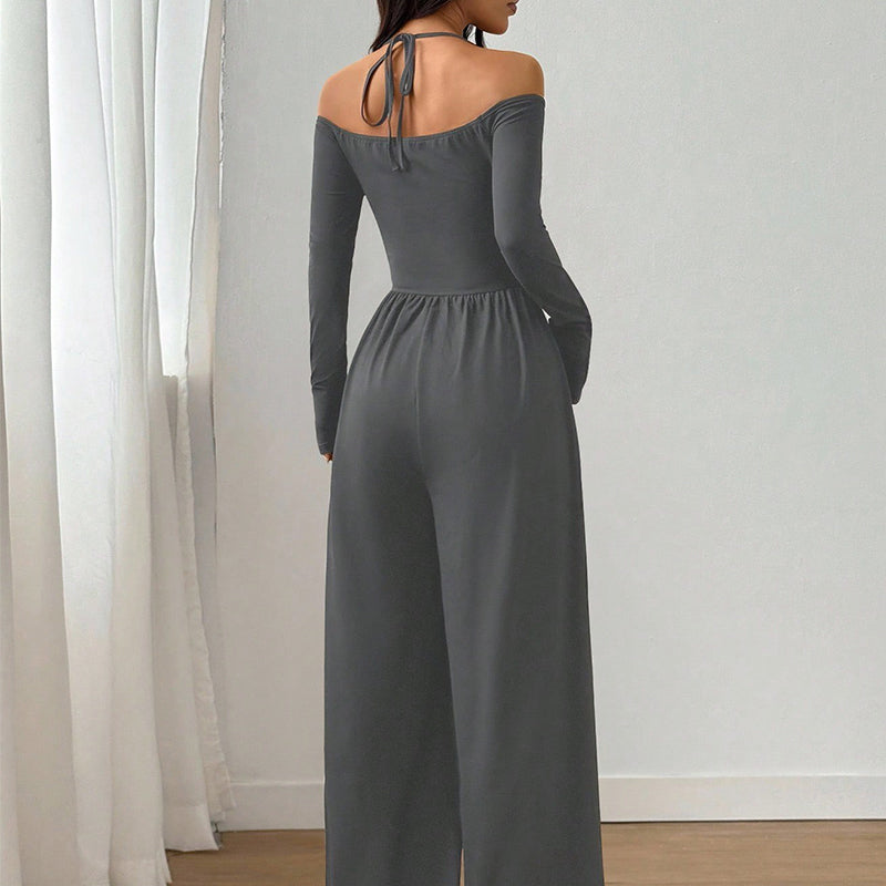 Off-Shoulder Halter Neck Wide-Leg Jumpsuit