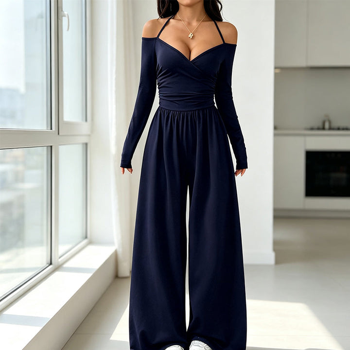 Off-Shoulder Halter Neck Wide-Leg Jumpsuit