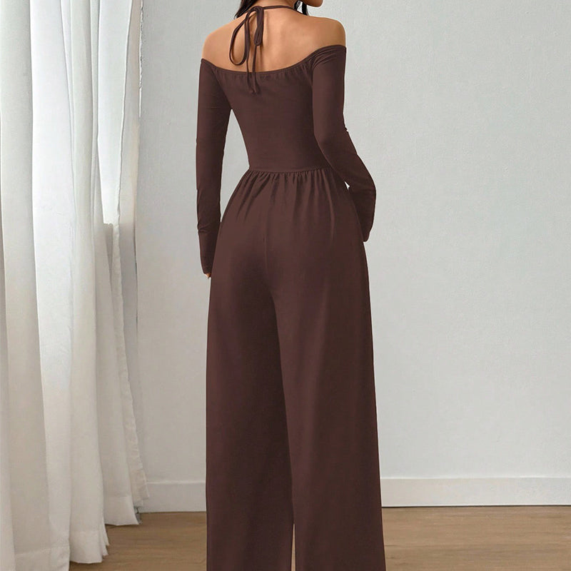 Off-Shoulder Halter Neck Wide-Leg Jumpsuit