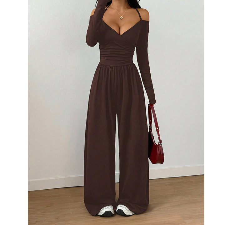 Off-Shoulder Halter Neck Wide-Leg Jumpsuit