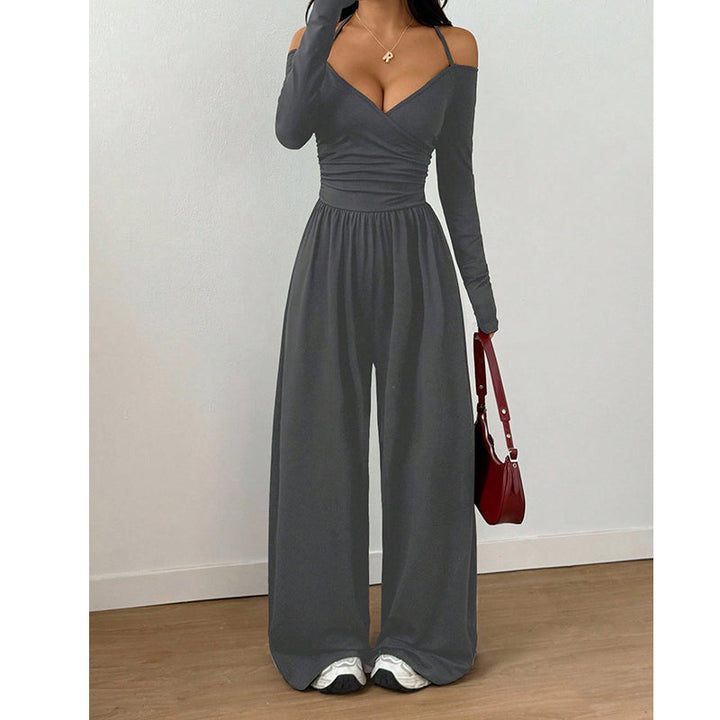 Off-Shoulder Halter Neck Wide-Leg Jumpsuit
