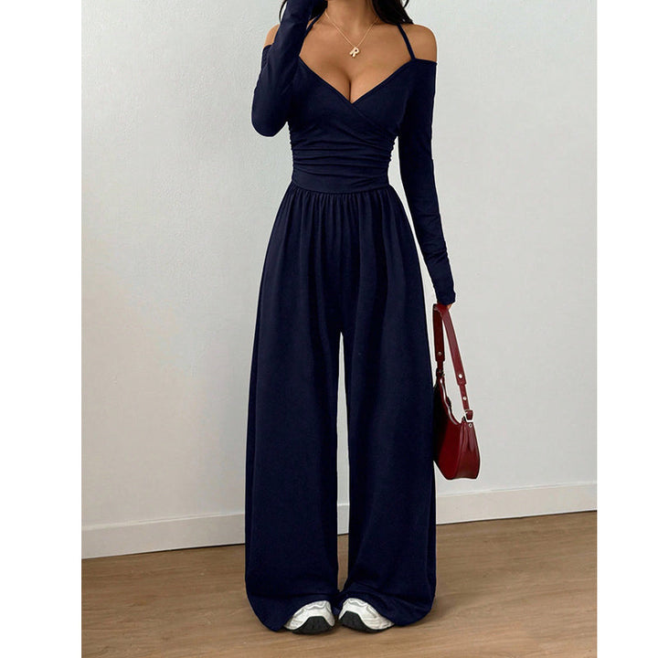 Off-Shoulder Halter Neck Wide-Leg Jumpsuit
