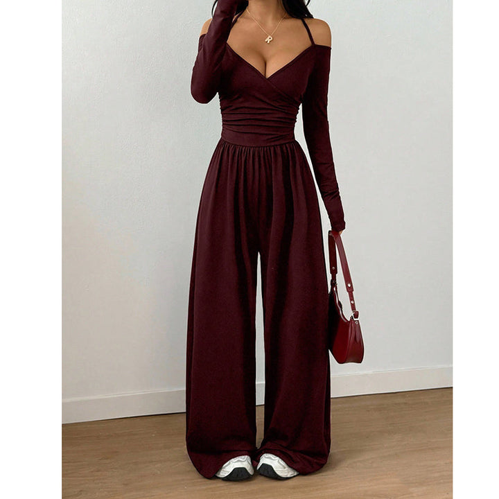 Off-Shoulder Halter Neck Wide-Leg Jumpsuit