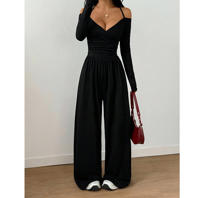 Off-Shoulder Halter Neck Wide-Leg Jumpsuit