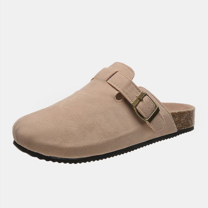 Suede Closed-Toe Buckle Mules