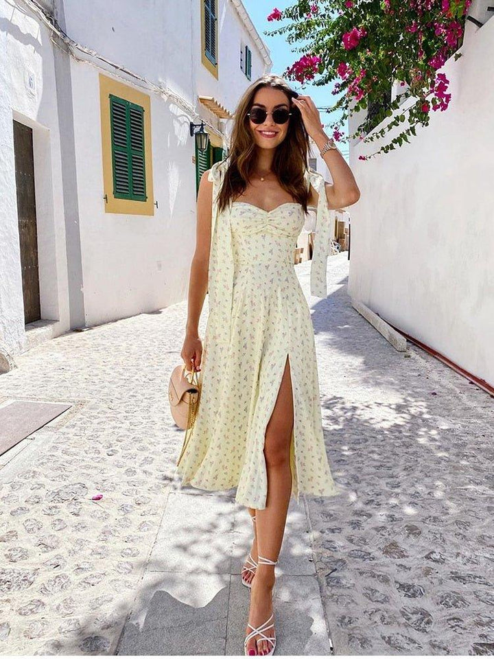 Elegant Floral Thigh Split Dress