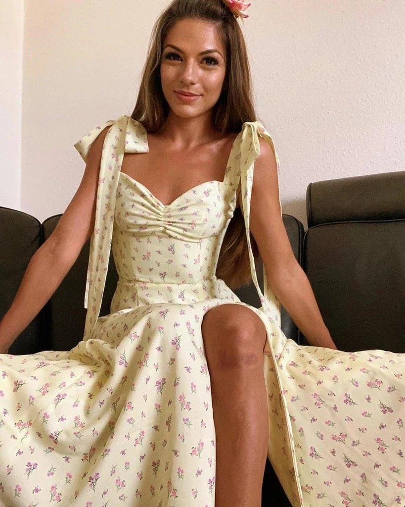 Elegant Floral Thigh Split Dress