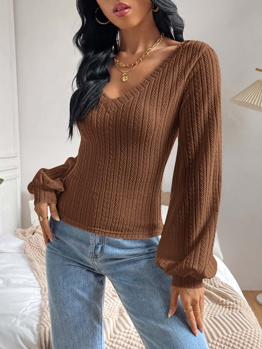 V-Neck Long Sleeve Top